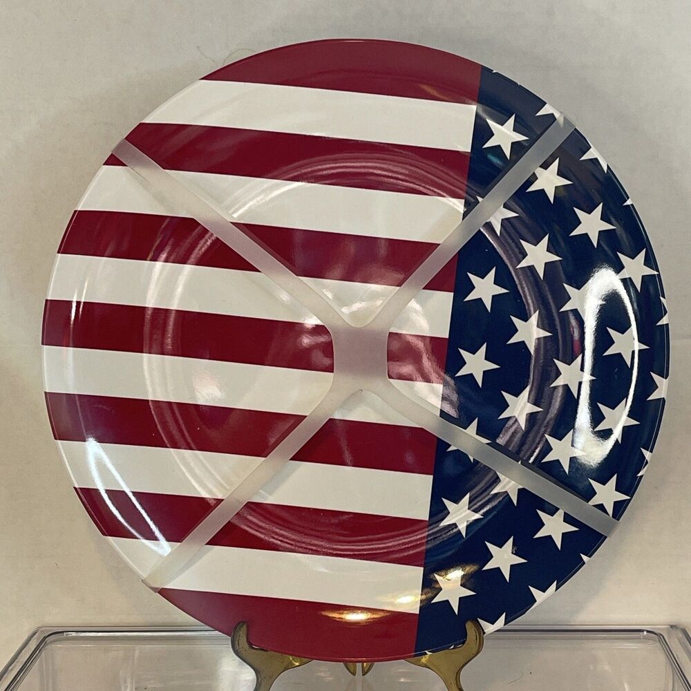 American Flag Designed 3 Melamine Serving Plates 11” Summer Party Time Brand New